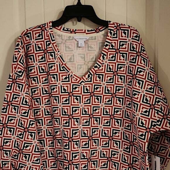 Liz Claiborne V-neck Black Logo Fleece Lined Sweatershirt, Size XL - Picture 2 of 3